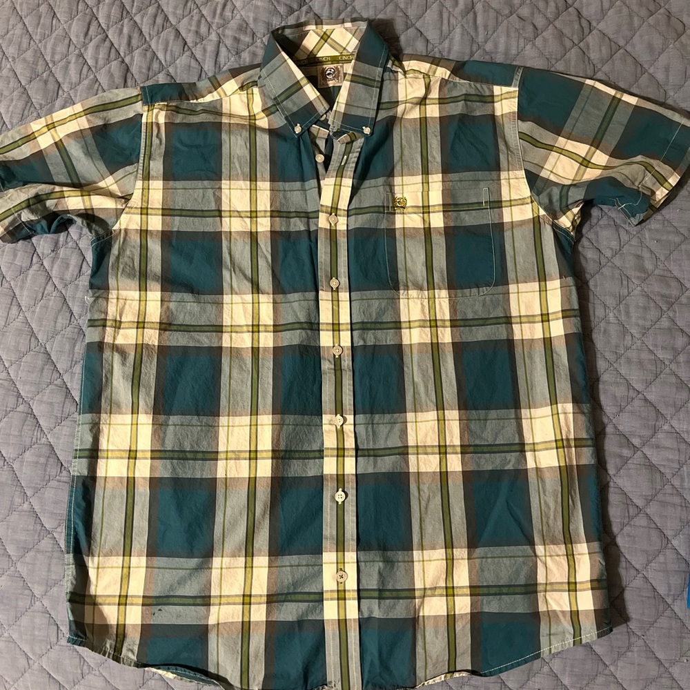 Cinch Men's Plaid Shirt in‎ Green and White